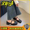 Sapatos Mary Jane Delicados de Bico Quadrado Grosso Estilo Fada para Mulheres, Novo Modelo Primavera 2025 com Tira Única e Salto Médio, Fashion