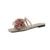 Estilo Francés Brisa Nocturna Baotou Medias Zapatillas de Casa para Mujer Ropa de Exterior 2025 Nueva Moda de Verano Sandalias Planas con Boca de Pez Flor Perla