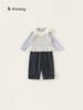 Youbao Huzhou Zhili Ropa para Niños Atuendo Elegante de Otoño Chal para Niñas Conjunto de Tres Piezas Pantalones para Bebé Ropa Conjunto para Niños