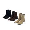 Botas Finas de Camurça Retro com Salto Grosso Botas Curtas Pequenas Calçados Femininos 2025 Novo Outono Versátil Estilo Coreano Botas de Cano Curto Pequenas