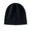 Chapéu de inverno e outono novo de cashmere quente com losangos duplos, cor sólida, versátil, simples, chapéu de tricô quente, chapéu feminino de topo redondo