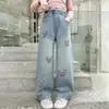 Jeans para Niña Primavera 2026 Estilo Nuevo Pantalones Anchos Rectos para Niños Chicas Medianas y Grandes Estilo Coreano Pantalones de Primavera y Otoño