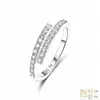 Anillo de plata de ley S925 con moissanita completa, anillo de moissanita entrelazado de doble fila, anillo de plata S925, el más vendido en Amazon