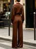 2026 Moda Femenina Elegante de Color Sólido con Mangas Largas y Pantalones de Pierna Ancha Conjunto de Dos Piezas para el Sitio Independiente Europeo y Americano Transfronterizo de Amazon