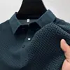 Polo de manga corta de alta gama para hombre, ligero y lujoso, de negocios, fabricado en Europa, elegante, de color liso, con jacquard, informal, de seda helada.