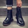 Botas Martins outono e inverno com forro de lã acolchoado vento britânico preto ferramentas sapatos masculinos de couro sapatos de algodão quentes altos uma geração de cabelo