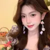 Pendientes de Borla con Pétalos de Tela Super Hada Estilo Coreano para Mujer, Pendientes de Diseño Único, Pendientes Largos Versátiles Estilo Resort Costero
