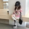 Outono e Inverno Roupas Femininas Infantis Moletom Bebê Estilo Ocidental Infantil Personalizado Marca Tendência Cor Coreana Combinando Listrado Letra Meio-comprimento Camiseta Saia