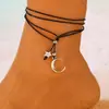 Tobillera para Mujer con Estilo Personalizado, Cruzando Fronteras, Aleación, Colgante de Estrella y Luna, Hilo de Cera Impermeable Ajustable