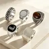 Anel masculino estilo retrô europeu e americano desgastado, conjunto de anéis de estrela de seis pontas moderno e único, anel aberto atacado