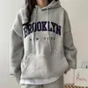 Moletom com Estampa de Letras Coreanas Atacado Americano Feminino com Capuz Solto Primavera Outono Inverno Aveludado Espessado Tamanho Grande Roupas Transfronteiriças