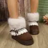Botas de Neve Europeias e Americanas Transfronteiriças Quentes com Pelúcia Espessa para Mulheres com Renda Tricô Cadarço Solado Grosso Botas Curtas com Pelúcia Sapatos de Algodão