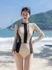 Traje de baño de una pieza tipo triángulo con protección solar de manga larga, ajustado, reductor, conservador, para competición deportiva, con fruncido en la cintura, de alta gama, para vacaciones en aguas termales