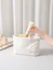 Bolsa de Cosméticos de Tela Rayada Bordada con Corazones Linda y Dulce Bolsa de Almacenamiento Portátil Gran Capacidad Bolsa de Lavado Rosa y Blanco