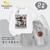 Terno infantil de manga curta com bonecos palito irmão Tongtong roupas de verão camiseta infantil grande top estampado conjunto casual de duas peças 8