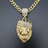 Amazon Explosivo Hip Hop HIPHOP Joyería Acero de Titanio Chapado en Oro al Vacío Corona de Pedrería Cabeza de León Colgante Collar