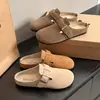 Mules femininas versáteis, sem cadarço, bico fechado e sola reta, novo estilo Boken, sandálias da moda para uso externo, verão 2026