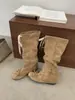 Botas largas estilo ballet con moño para mujer, nueva colección 2026, con tacón oculto, diseño plisado y detalle de cordones, botas largas de moda