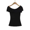 Camiseta de Manga Corta Irregular de un Solo Hombro Retorcida Estilo Puro Deseo para Mujer, Nuevo Top Corto Ajustado de Verano para Adelgazar la Cintura