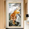 M58 Tigre Imagen Tigre Feroz Descendiendo Montaña Tigre Feroz Ascendiendo Montaña Sala de Imágenes Entrada Estudio Rollo Pintura Decorativa