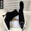 Botas negras para mujer 2026 otoño/invierno pedrería punta fina tacón alto hebilla cuadrada botas elásticas talla grande botines tacón bajo corte ajustado