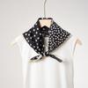 Nuevo Estilo Coreano Sencillo Estampado de Puntos Negros y Blancos Bufanda Cuadrada de 53 cm Mezcla de Seda de Morera y Algodón Bufanda de Seda Transpirable Ligera para Mujer