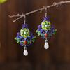Aretes de Plata S925 Ciervo Dorado Rey Vintage Elegantes Esmalte Floral Jade Hetian Magnolia Tendencia Nacional para Mujer Joyería de Plata