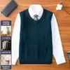 Chaleco de lana 100% para hombre de otoño e invierno, cuello en V, talla grande, chaleco de punto formal tipo pullover, chaleco casual sin mangas para hombres jóvenes y de mediana edad