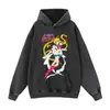 Sudadera con Capucha Estilo Callejero Estampado de Tinta Desgastada Retro Americana Cuello Redondo Comercio Exterior Copo de Nieve Sudadera sin Capucha de Dibujos Animados