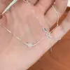 Collar de Plata de Ley S925 con Cuentas Redondas de Aguamarina Natural y Cristal Rosa Cadena Dulce para Clavícula Exquisita Casual Diaria para Mujeres