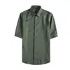 Camisa de verano para hombre de alta gama, cuello de punta, lino sintético, manga media, corte ajustado, casual, transpirable, ligera
