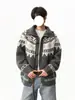 Chaqueta cárdigan de solapa con botones de cuerno Fair Isle para hombre, diseño de otoño, bloques de color, cárdigan de punto relajado