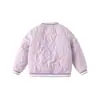 Chaqueta de béisbol de algodón morada con estampado floral para niños, engrosada para deportes al aire libre