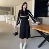 Vestido de dos piezas falso con cremallera y bloques de color con cuello de polo para mujer de talla grande, vestido de otoño que cubre la barriga, vestido de línea A de longitud media para mujeres de talla grande