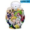 2019 Novo Anime Japonês Sete Pecados 3D Moda Moletom Esportivo Casual Pulôver Chapéu Suéter