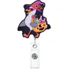 Cráneo de Halloween de Dibujos Animados Hebilla Retráctil de PVC Hebilla Desplegable Etiqueta de Nombre Creativa Colgante DIY Clip de Insignia Divertido Soporte para Tarjetas Hebilla