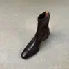 Botas de Couro Macio Bico Quadrado Salto Bloco Zíper Traseiro Elástico para o Dia a Dia 2026 Nova Coleção Início de Primavera Versátil Moda Retrô Slim Fit Botas Martin