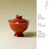 Taza de Té de Alto Nivel Color Rojo Ciudad Prohibida con Base y Portavelas, Nuevo Soporte de Cerámica para Taza de Té Estilo Chino, Portavelas