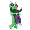 Novo Fantasia Inflável de Alienígena para Halloween Festa Divertida Brincadeira Olhos Grandes Montando Antena Traje Inflável de Alienígena