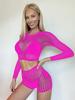 Conjunto de Lencería Sexy de Dos Piezas de Manga Larga con Espalda Descubierta Exportación Europea y Americana Vestido de Malla Sexy con Aberturas W749