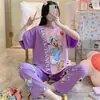 Pijamas Nuevos para Mujer Verano Pantalones de Manga Corta Dibujos Animados Tallas Grandes Primavera y Otoño Sueltos Ropa de Casa para Estudiantes Traje Mujer Verano