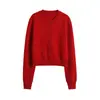 Suéter tejido de punto redondo retro americano, color liso, versátil, corte ajustado, chaqueta cárdigan, top, suéter exterior estilo old money