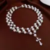 Collar de Perlas Colgante Multicapa Cruz de Zirconia Retro Lujo Ligero Nicho Cadena para Clavícula Joyería de Moda Versátil para el Temperamento