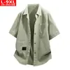 Camisa jeans masculina da moda estilo Hong Kong de verão, retalhos de algodão puro, jaqueta curta casual solta plus size para homens plus size
