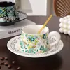 Estilo Francés Lujo Ligero Alto Valor Estético Flor Cerámica Taza de Café y Platillo Caja de Regalo juego Regalo de Acompañamiento para Mejor Amiga para Regalo de Boda