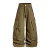Pantalones Cargo Oreeta de Diseño Color-Blocking Retro Americano Multibolsillos Unisex Sueltos de Pierna Ancha Casual Pantalones Scimitar