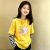 Camiseta de Manga Larga a Rayas de Algodón Puro Estilo Coreano para Niñas 2026 Nuevo Estilo Primavera/Otoño Talla Mediana a Grande Infantil Holgada Camiseta Básica de Cuello Redondo