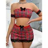 Conjunto Atrevido de Maid a Cuadros Transfronterizo, Conjunto de Top Tubo y Falda Corta Estilo Universitario Europeo y Americano, Lencería de Tentación Uniforme