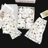 Conjunto de Pijama de Tres Piezas Simple Casual de Nube Verano Nuevo Manga Corta Shorts Pantalones Largos Ropa de Casa Delgada Verano Lindo