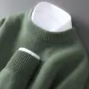 Suéter 100% Lana Pura para Hombre Otoño Invierno Cuello Semi Alto Engrosado Suave y Holgado Jersey Camisa Base Tejida Suéter de Cachemira